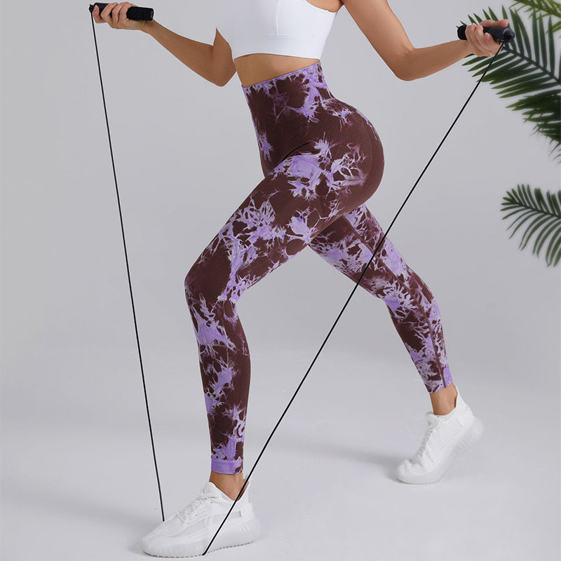 Tie-dye Printed Yoga Pants Fashion Seamless High-waisted Hip-lifting Trousers Sports Running Fitness Pants For Womens Clothing 