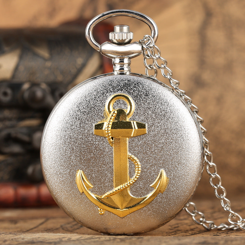 Retro Boat Anchor Embossed Lanyard Pocket Watch