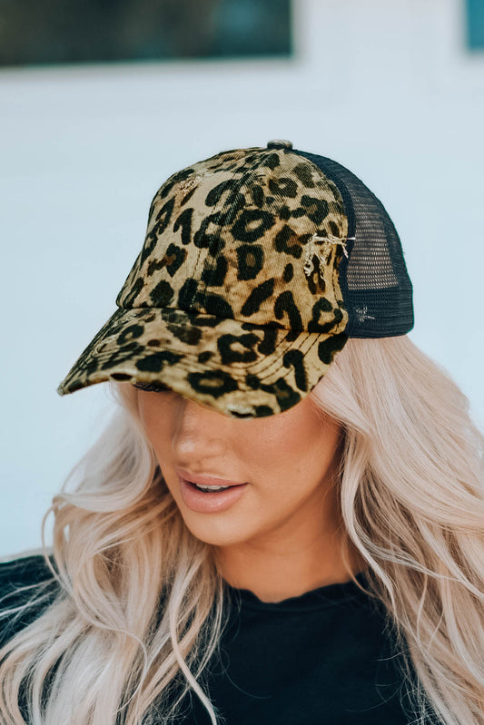 Black Leopard Printed Mesh Splicing Baseball Cap - Babbazon Hats