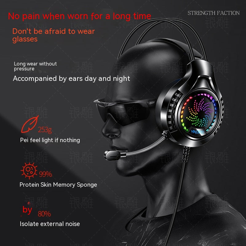 Silver Eagle Q7 Head-mounted Computer Earphone With Microphone Luminous Channel USB Gaming Headset