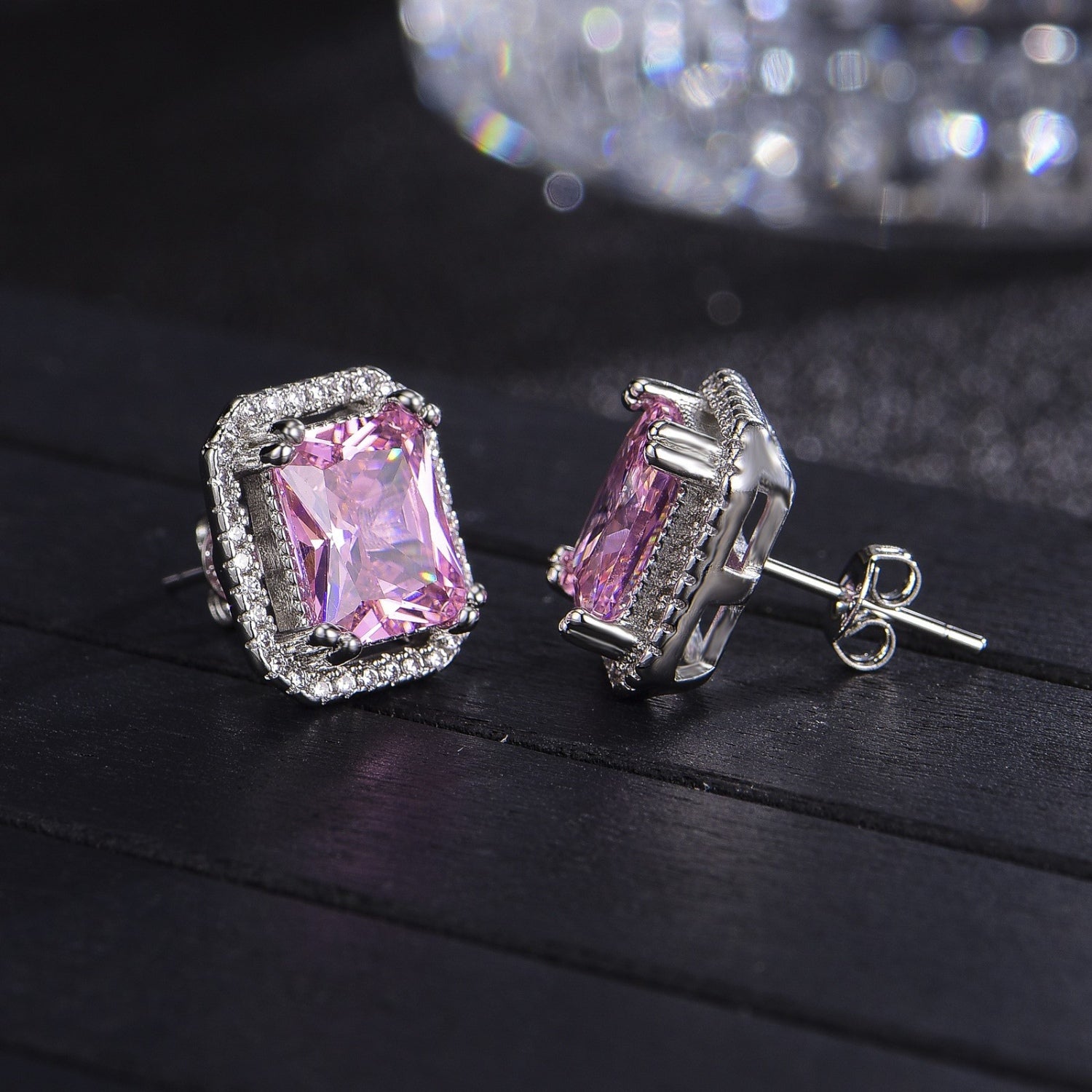 Silver-Plated Zircon Stud Earrings 