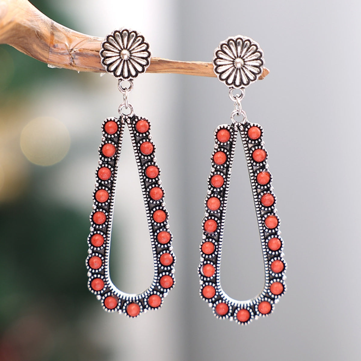 Alloy Beaded Teardrop Earrings 