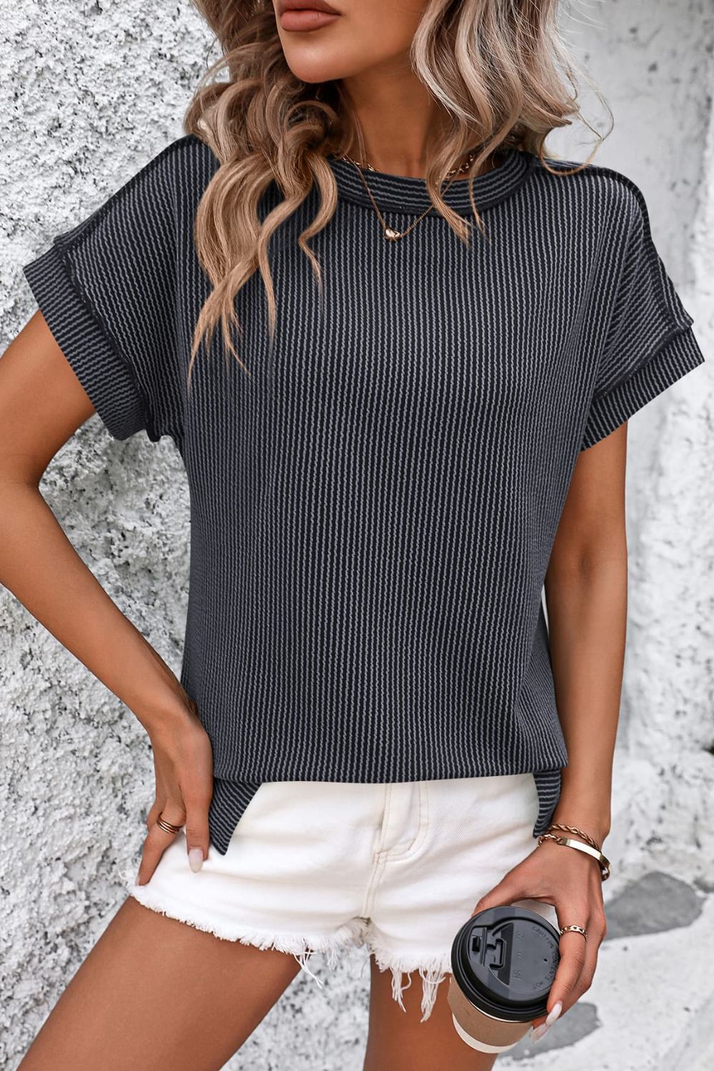 Striped Round Neck Short Sleeve T-Shirt - Babbazon New Products