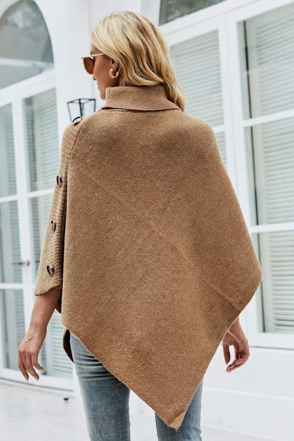 Turtleneck Buttoned Poncho 