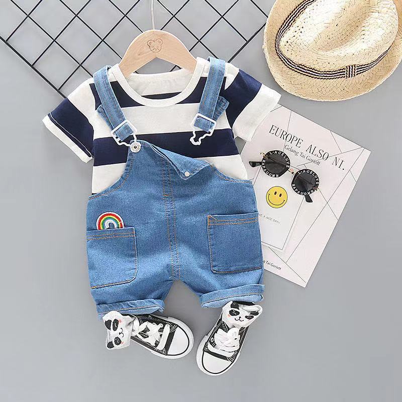 Summer One-Piece Bib Short-Sleeved Two-Piece Suit Tide