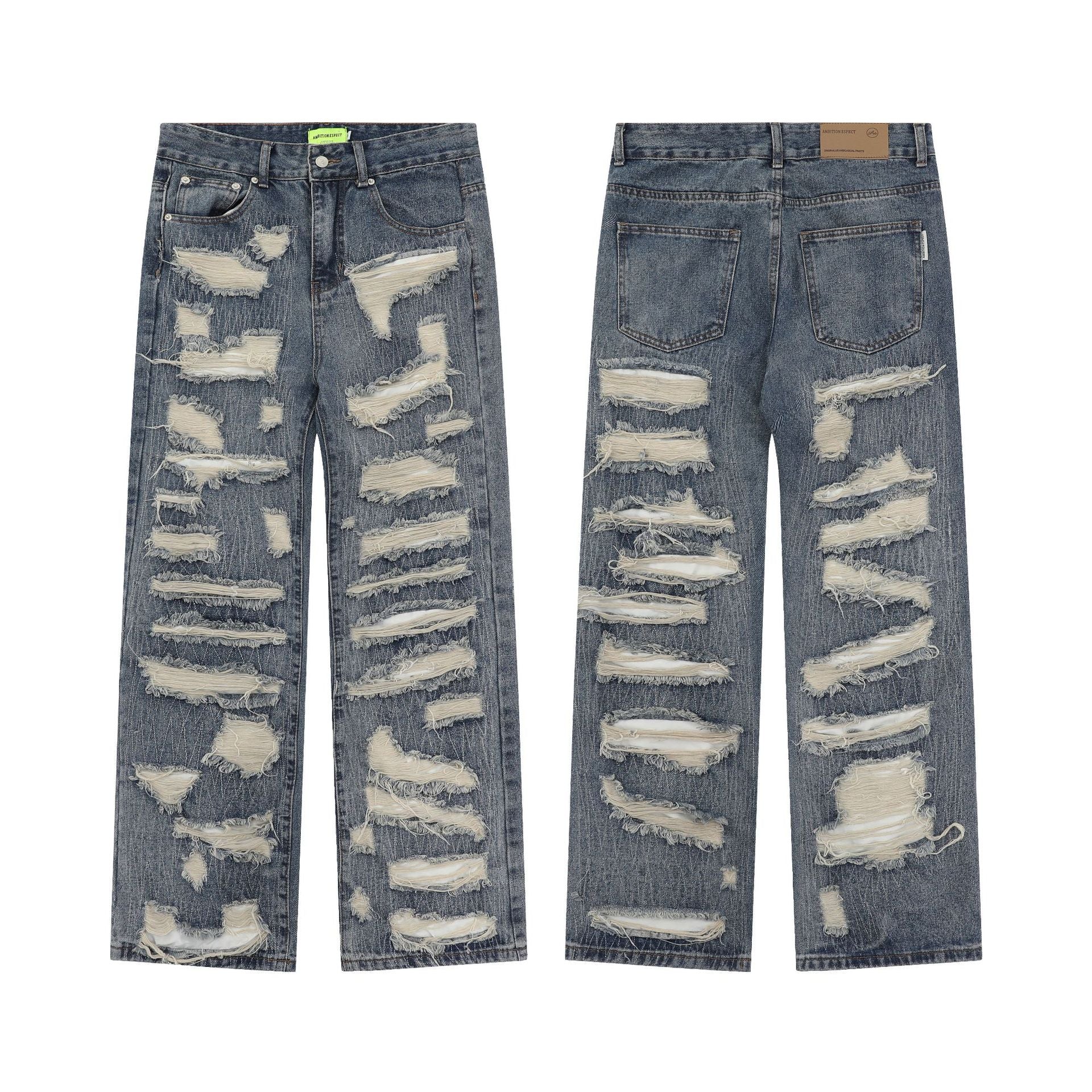 Fashion Ripped Straight Denim Trousers