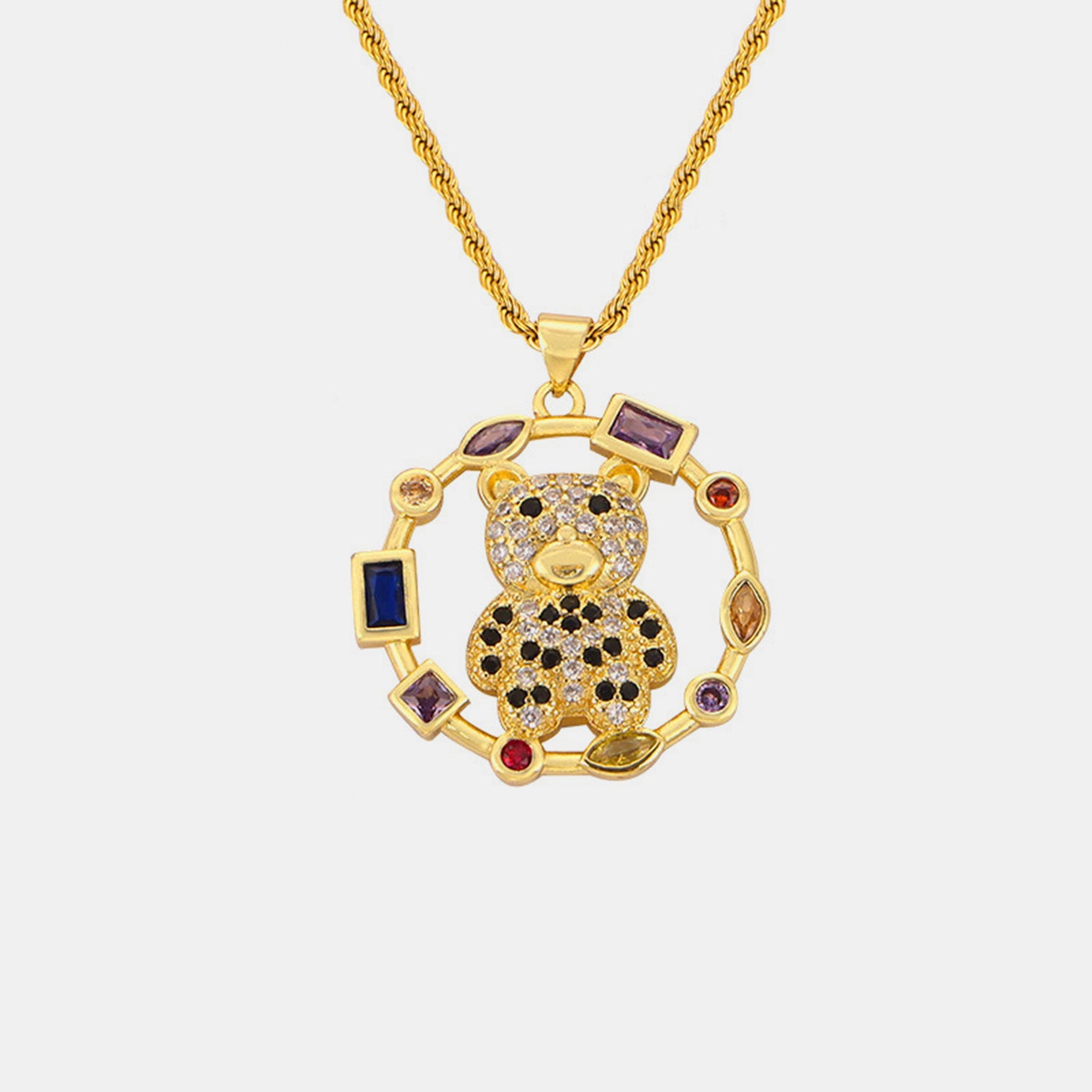 Titanium Steel Gold-Plated Bear Pendant Necklace 