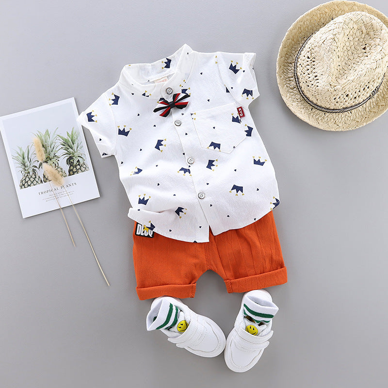 Boys New Cute Fashion Crown Lapel Shirt Set