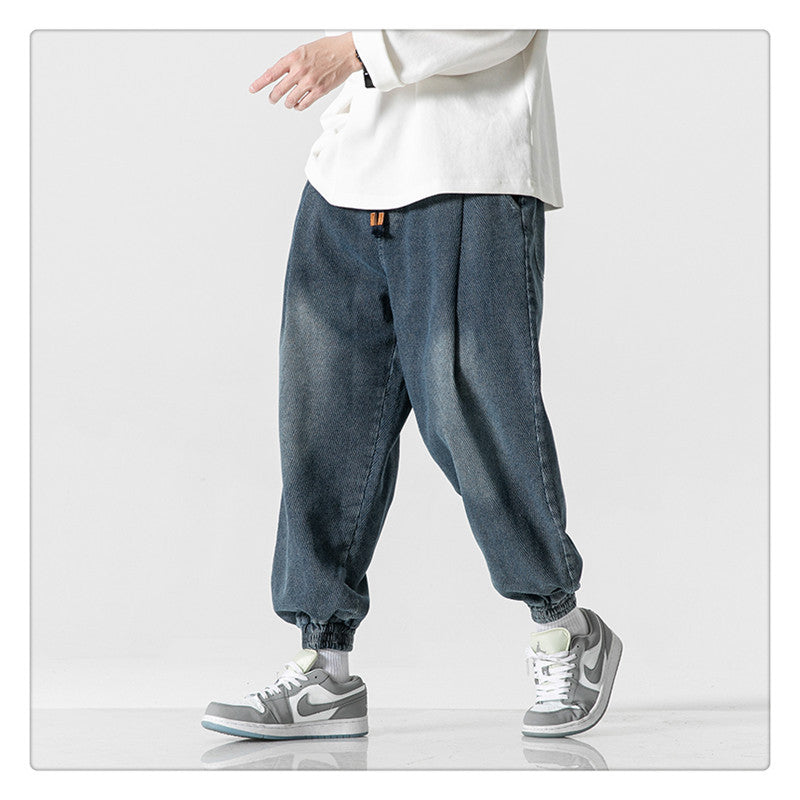 Retro Washed Jeans Men's Loose Exercise Ankle-tied