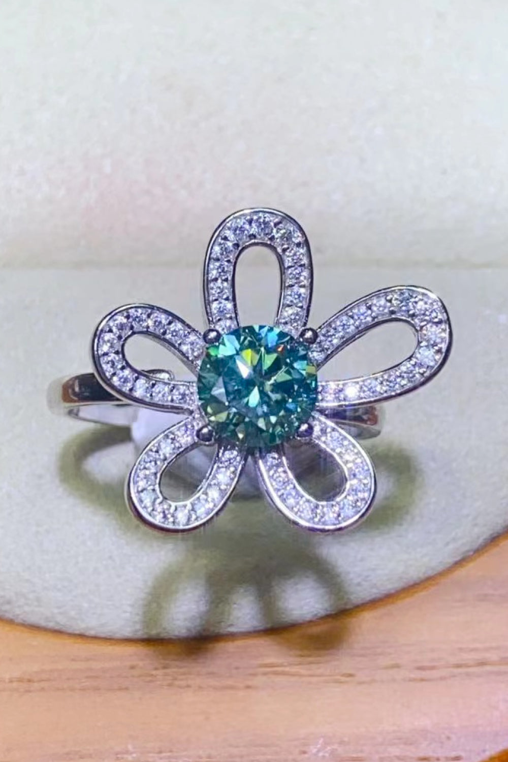 1 Carat Moissanite Flower Shape Open Ring 