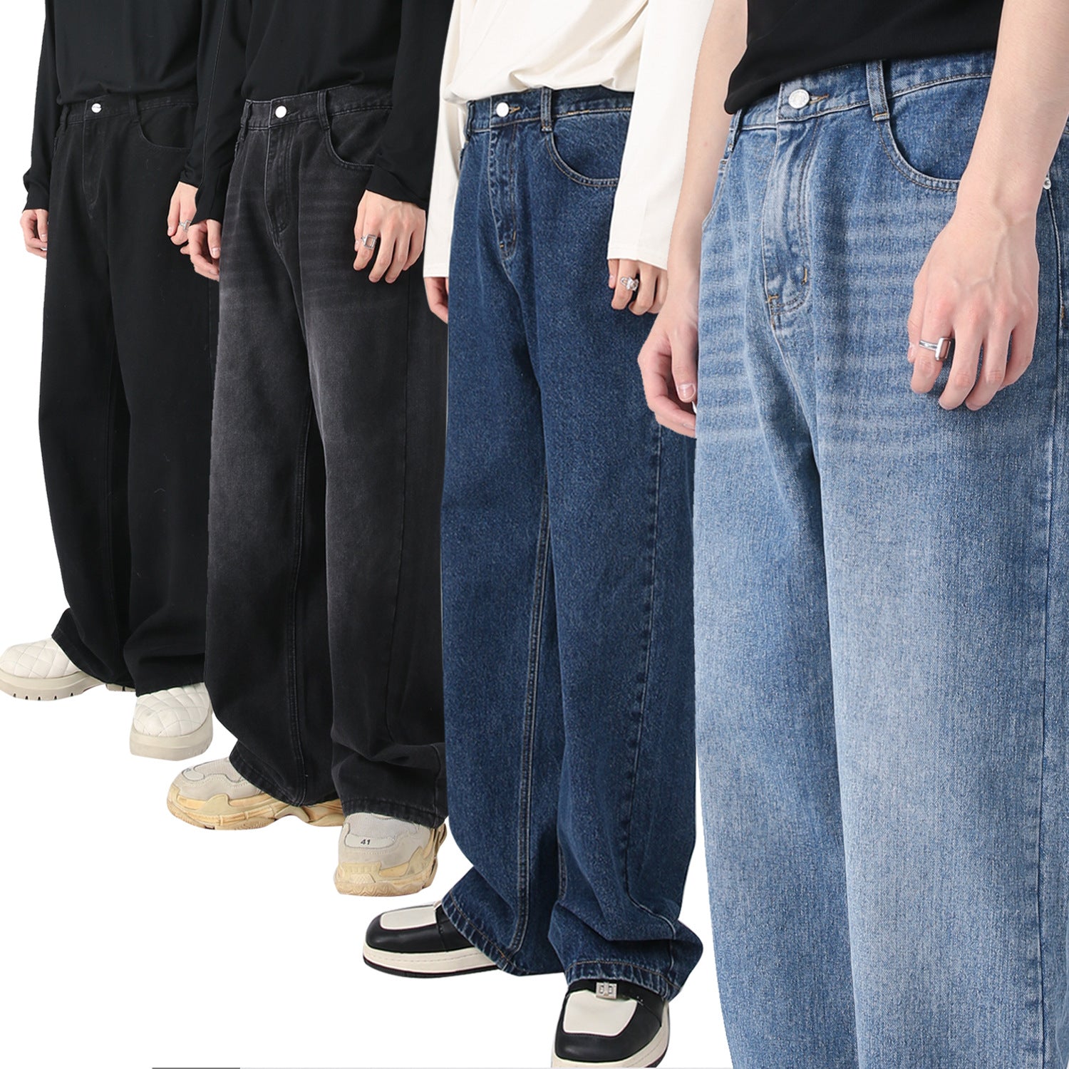 Korean Style Loose Elastic Waist Straight Casual Jeans Men