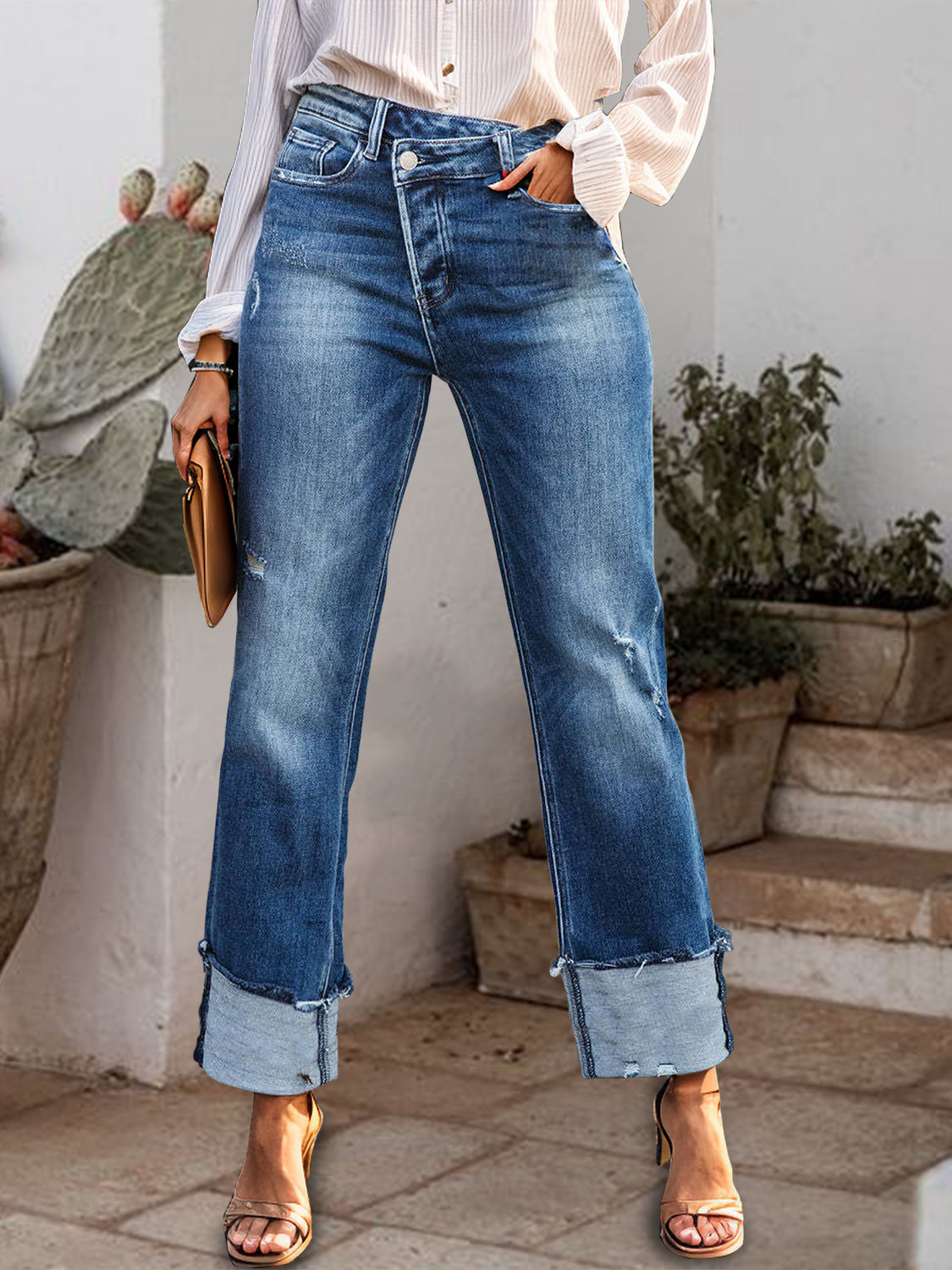 Mid-Rise Waist Jeans with Pockets - Babbazon New Products