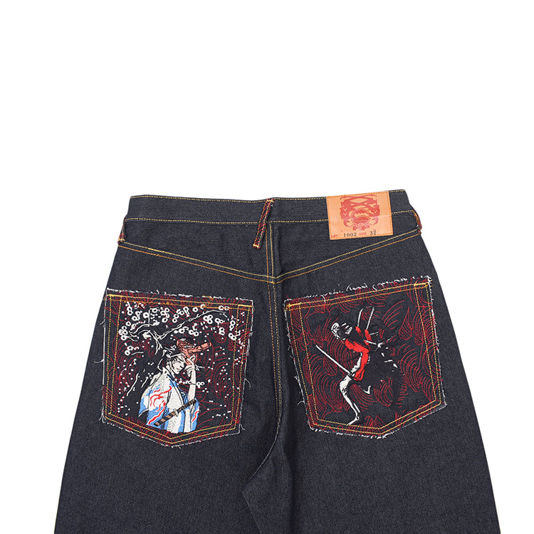 Japanese Ukiyoe Embroidery Vintage Loose Jeans