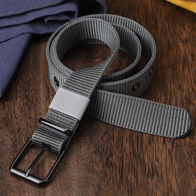 Lengthened Porous Pin Buckle Canvas Belt Men And Women Universal Belt 