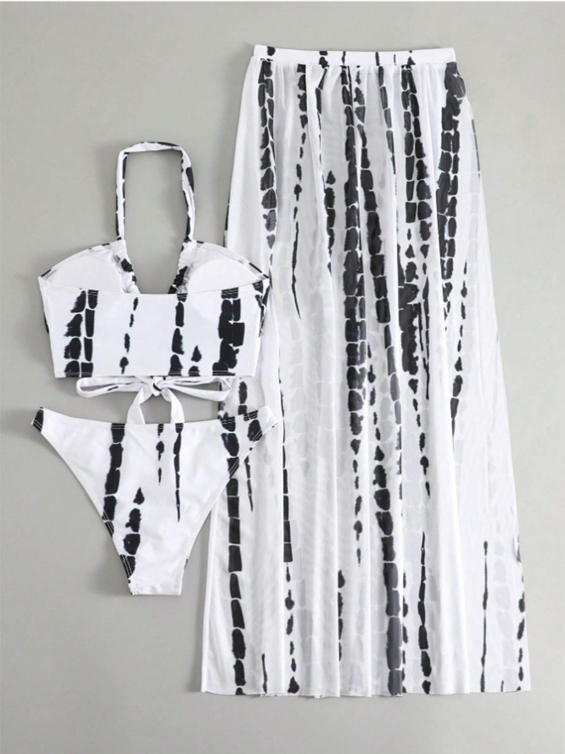 Printed Halter Neck Three-Piece Swim Set 