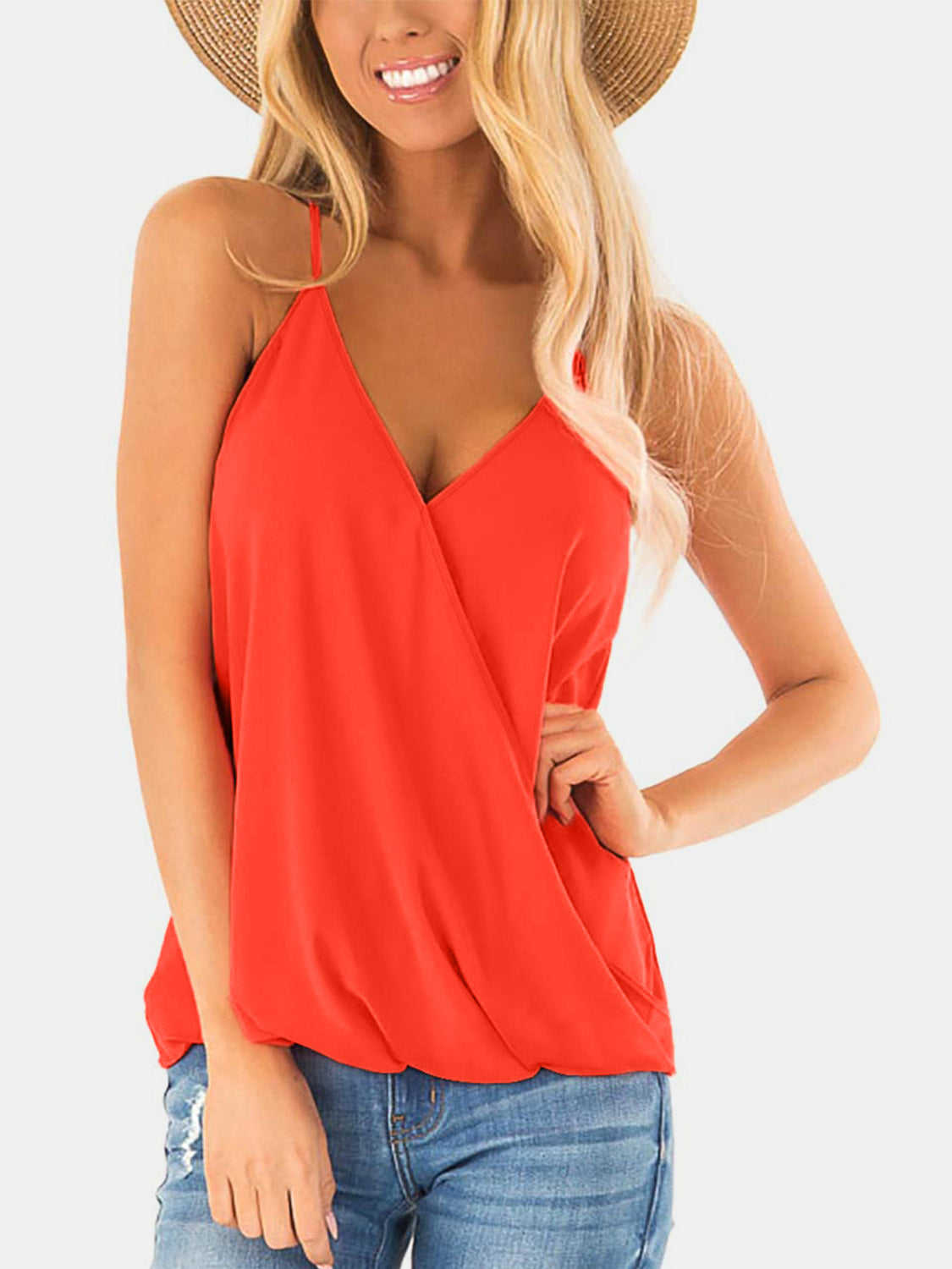 Full Size Surplice Spaghetti Strap Top - Babbazon New Products