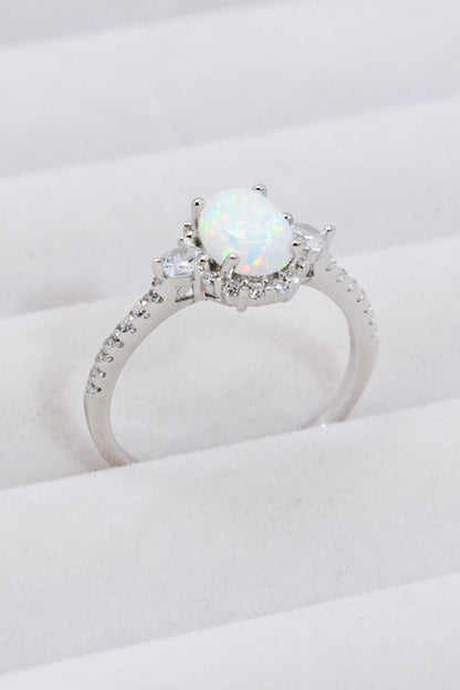 925 Sterling Silver Platinum-Plated Opal Ring 