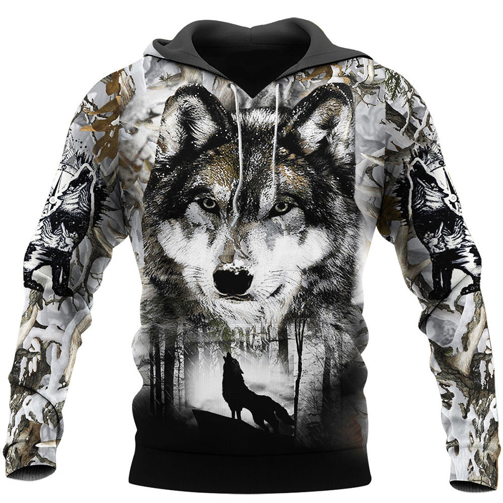 European And American Wolf 3D Printing Sweater Long Sleeve Autumn