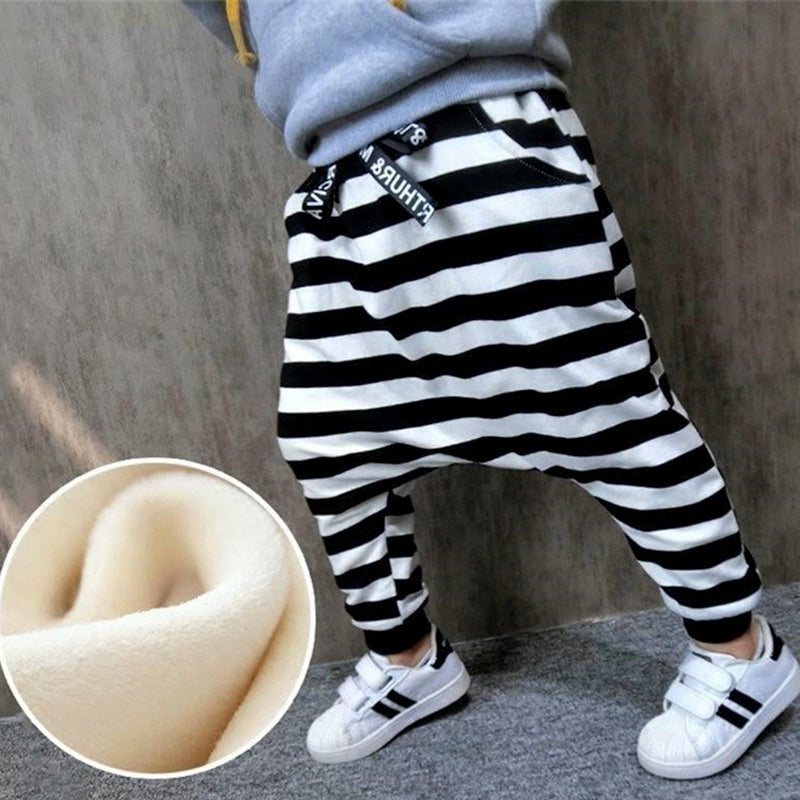 Children Striped Single Trousers Plus Cashmere