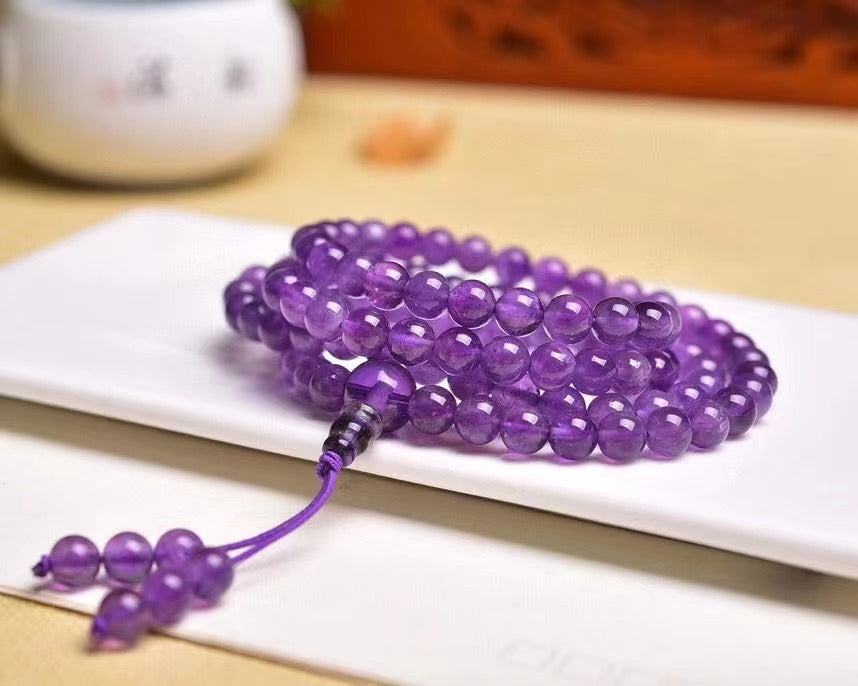 Natural Purple Crystal Beads 108 Buddha  Bracelet