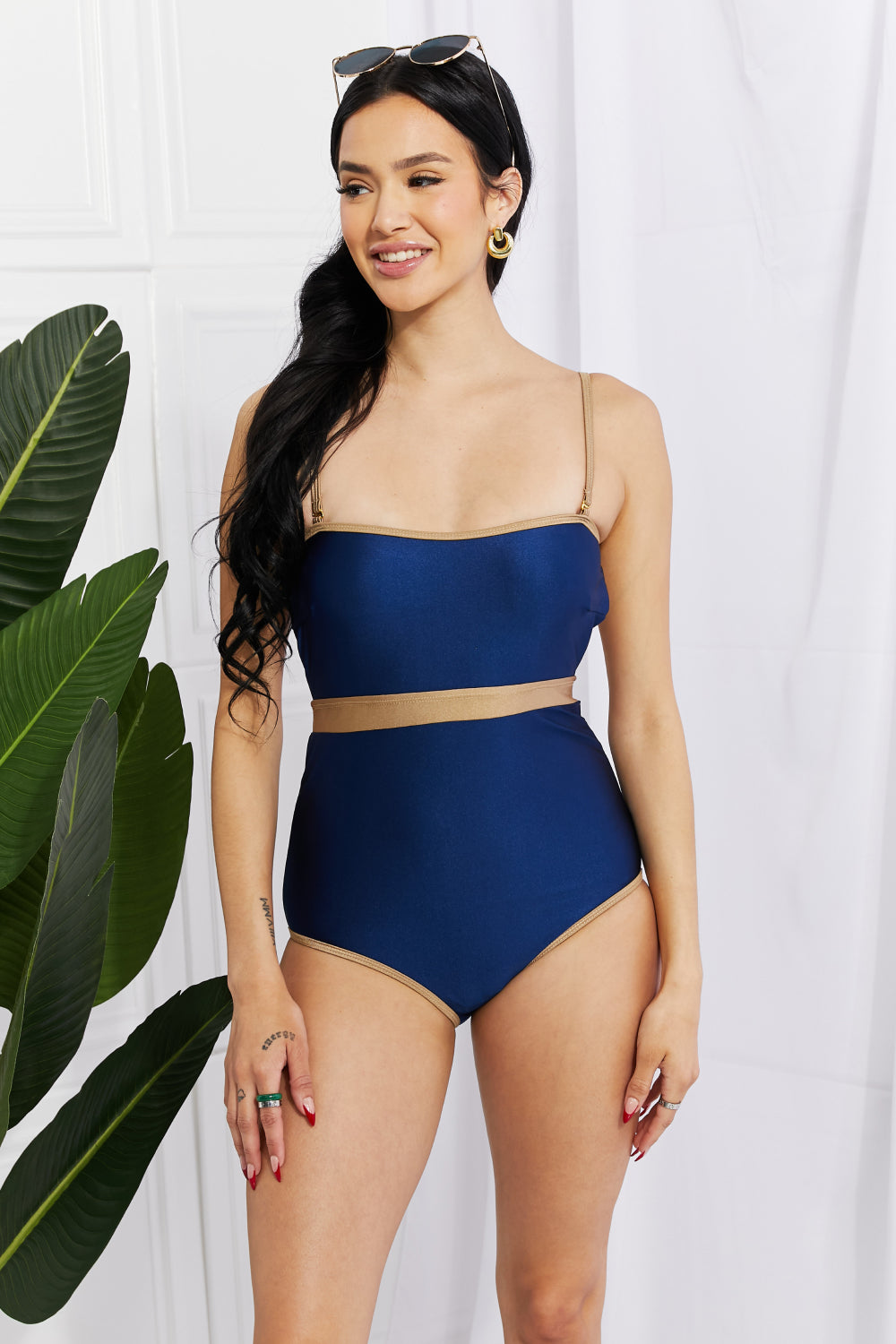 Marina West Swim Wave Break Contrast Trim One-Piece 