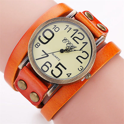 First Layer Cowhide Retro Watch Retro Three-circle Watch Men's And Women's Casual Watch