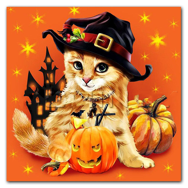 Halloween Cat Square Rhombus Cartoon Embroidery Diamond Painting