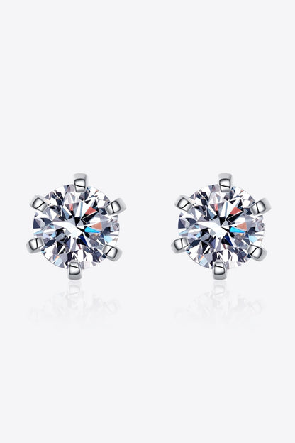 1 Carat Moissanite Rhodium-Plated Stud Earrings 