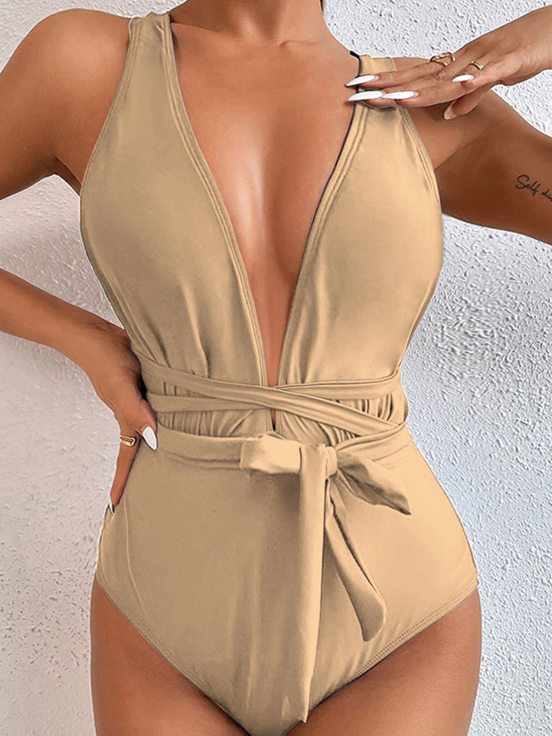 Tied Crisscross Wide Strap One-Piece Swimwear - Babbazon new