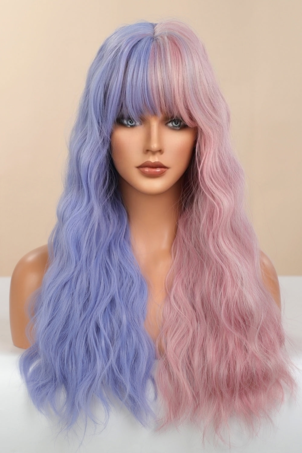 13*1" Full-Machine Wigs Synthetic Long Wave 26" in Blue/Pink Split Dye 