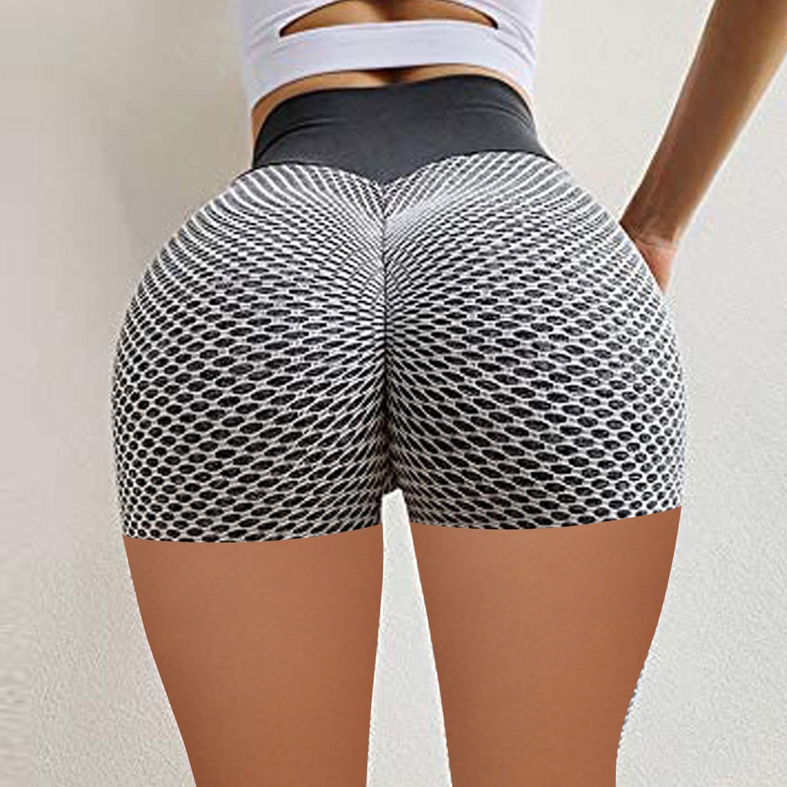 Honeycomb Design Yoga Pants Solid Color Hip-lifting Fitness Sports Shorts For Women 