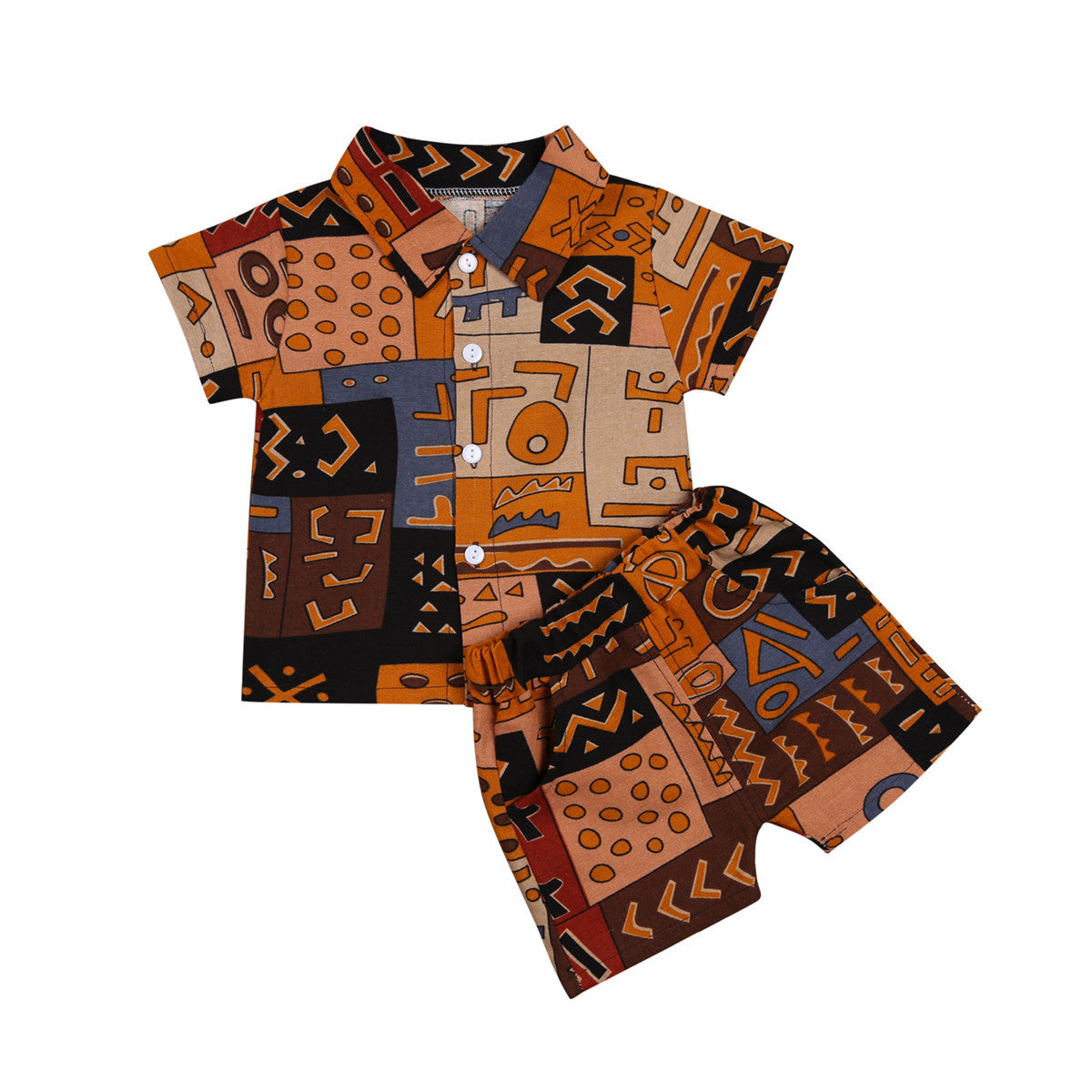 Creative Print Boys Summer Short-sleeved Shirt Suit