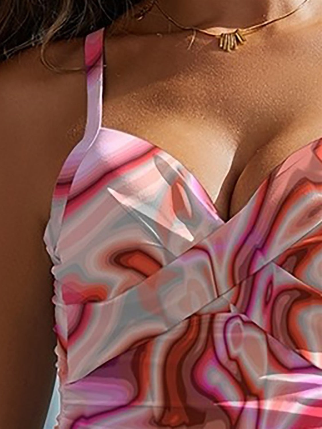 Printed Sweetheart Neck Spaghetti Strap One-Piece Swimwear 