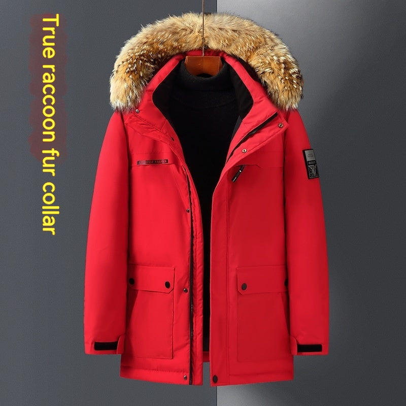 Duck Down Down Jacket Men's Mid-length Thicken Big Fur Collar