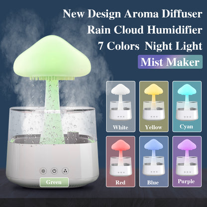 2-in-1 Desk Humidifier Rain Cloud Aromatherapy Essential Oil Zen Diffuser & Raining Cloud Night Light Mushroom Lamp