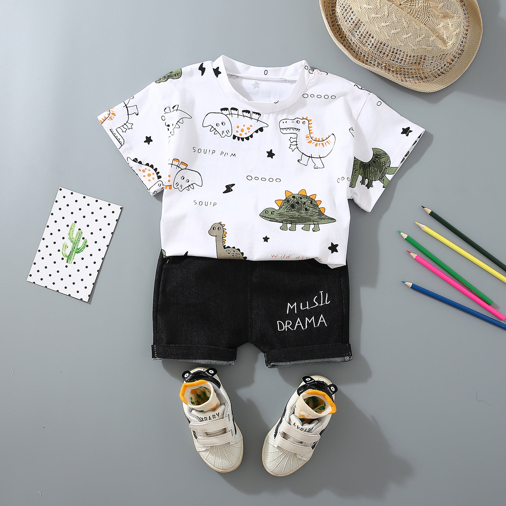 Full Print Dinosaur Simple Casual Boys Suit