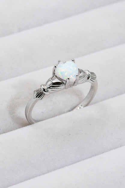 925 Sterling Silver Heart Opal Ring 