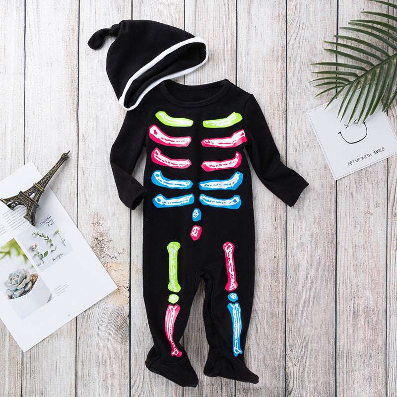 New Style Children's Long-sleeved Black Baby Jumpsuit Hat Suit