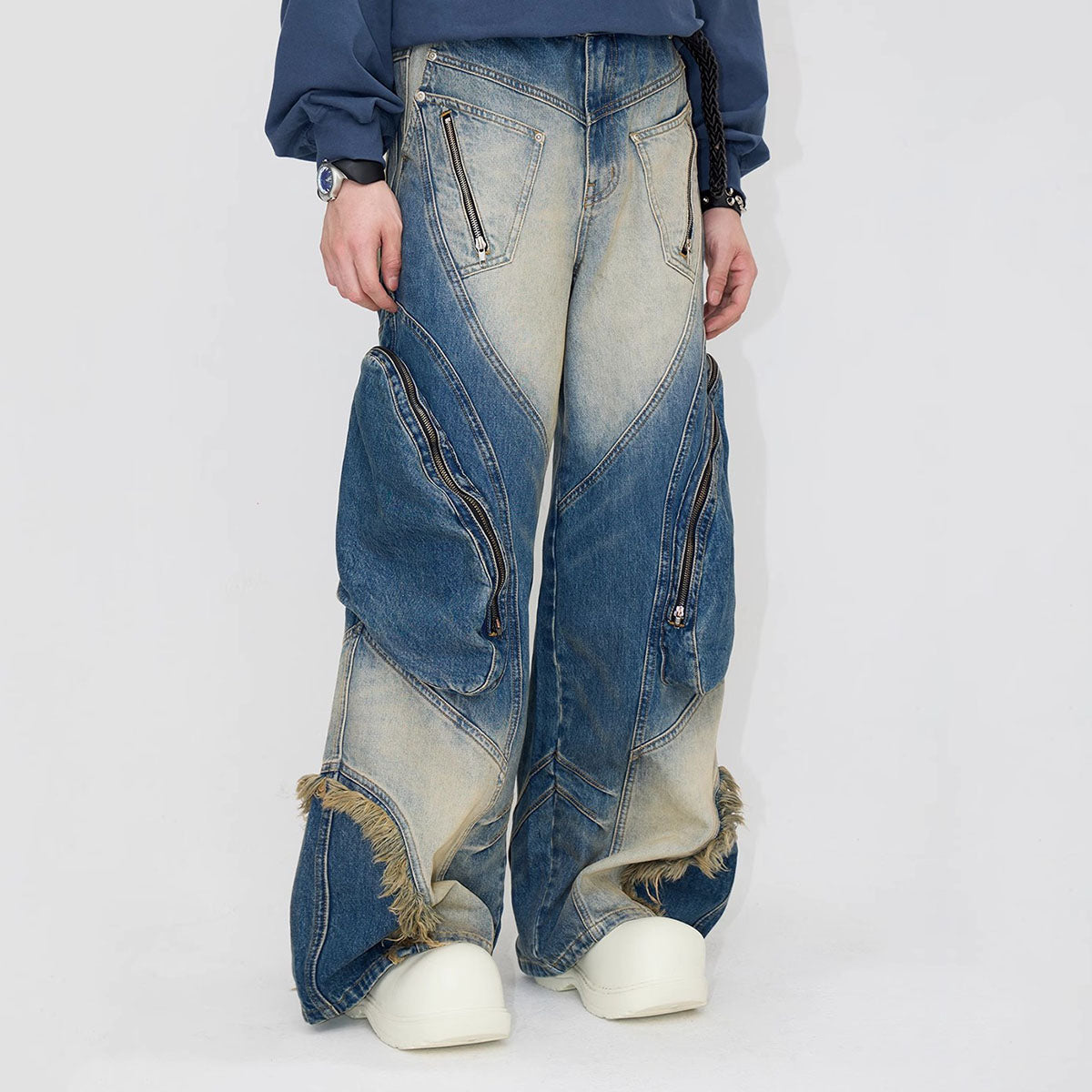 Special-shaped Structure Pocket Rinse Dyed Heavy Tooling Niche Jeans