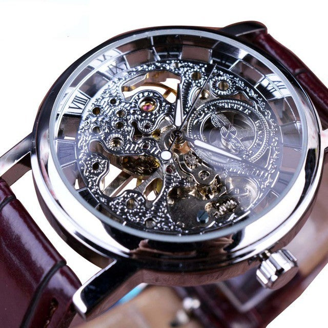 Fully Hollow Men's Manual Belt Mechanical Watch