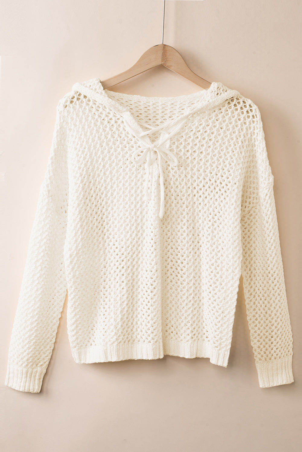 Openwork Lace-Up Hooded Sweater 