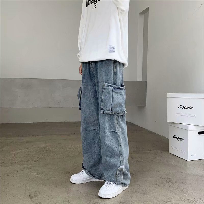 Hong Kong Style Tooling Jeans Men's Straight Loose Casual