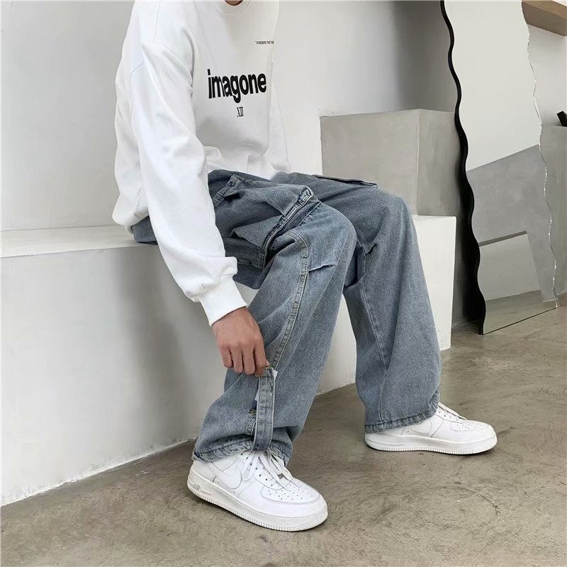 Hong Kong Style Tooling Jeans Men's Straight Loose Casual