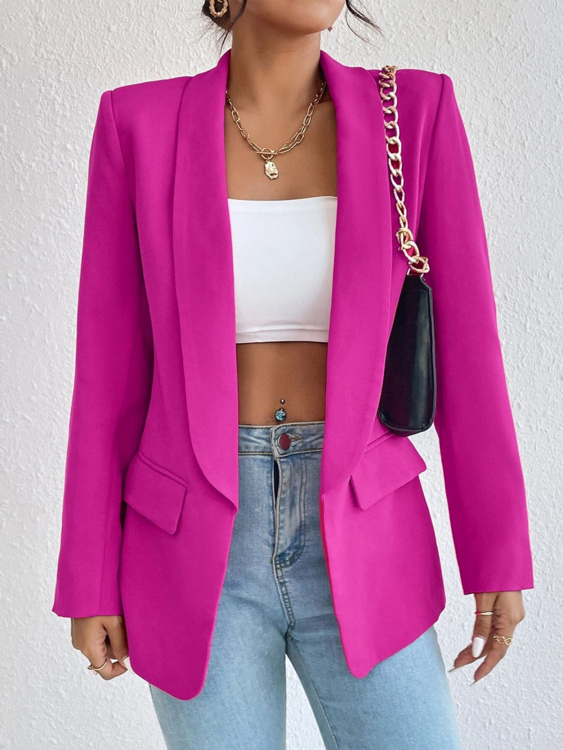 Shawl Collar Long Sleeve Blazer - Babbazon