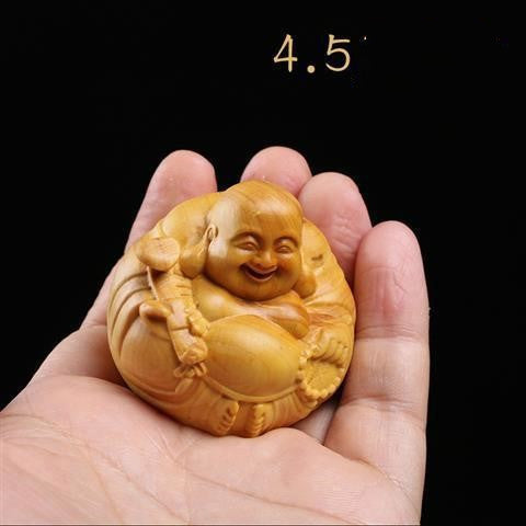 Boxwood Carving Maitreya Buddha Laughing Buddha Hand Piece Lucky Small Ornament