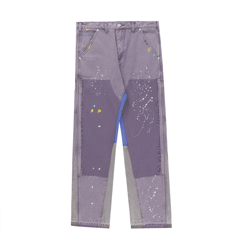 Paint Splash Splice Jeans Men's Loose Speckle