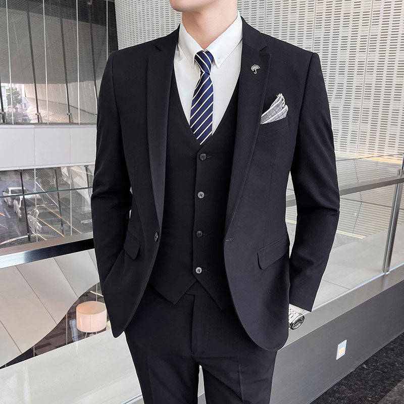 Men's Three-piece Suit Business Suit Solid Color Suit Vest  Trousers 