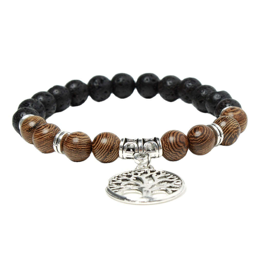 Volcanic Stone Buddha Beads Lotus Yoga Tree Of Life Pendant Bracelet