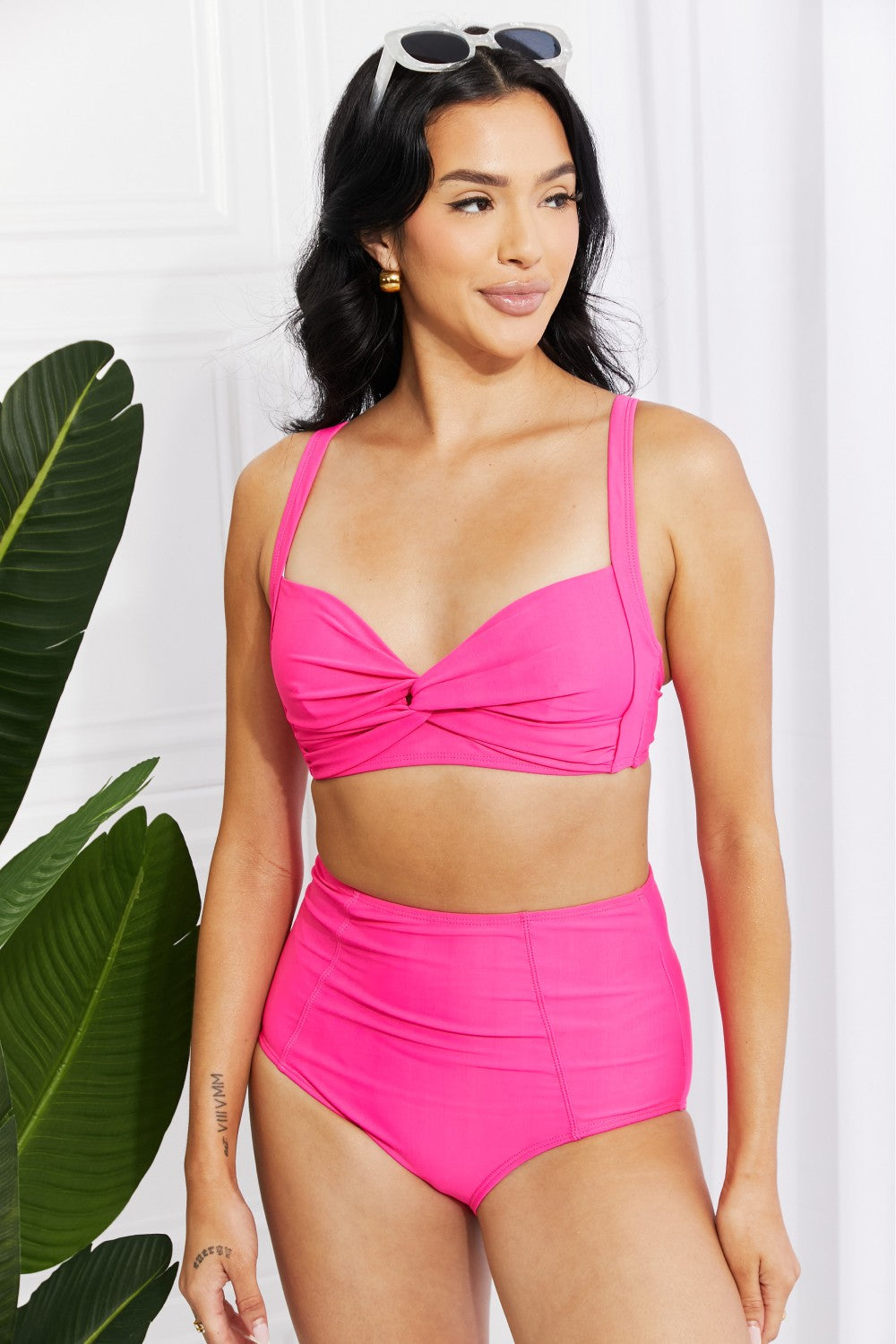 Marina West Swim Take A Dip Twist High-Rise Bikini in Pink 