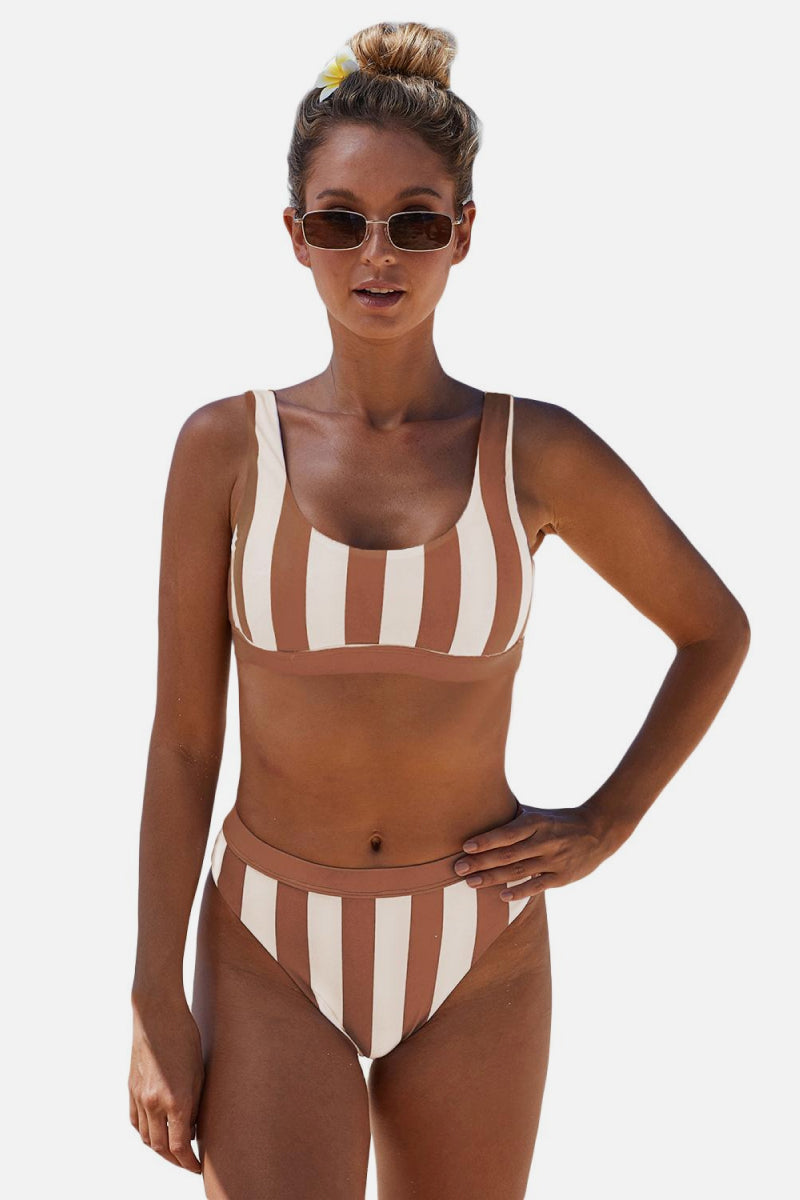 Striped Tank High Waist Bikini - Babbazon new